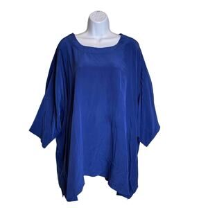 Haldora Rhinebeck Women's Blue Dolman Sleeve Tunic Blouse One Size Lagenlook